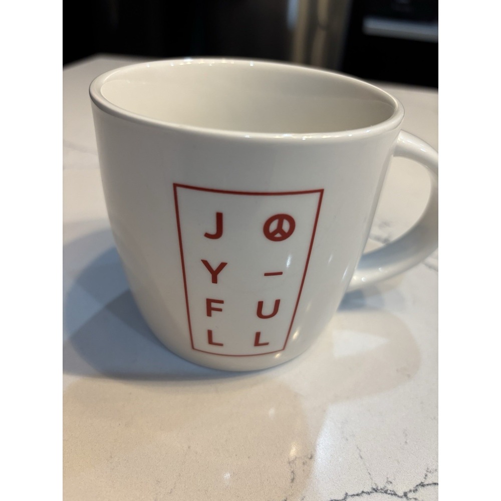 STARBUCKS Joyfull Christmas Coffee‎ Cup White Red Mug Holds 14-Ounce NWOT Peace